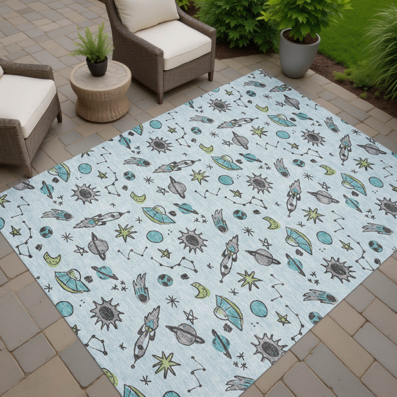 Machine Washable Indoor/Outdoor Chantille ACN2580 Kids Rug, Sky, 9' x 12'