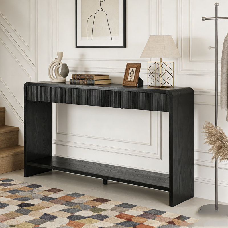3-Drawer Console Table with Vertical Slats, Black