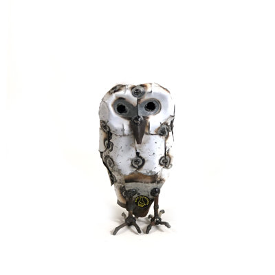Recycled Metal Snowy White Owl - Medium