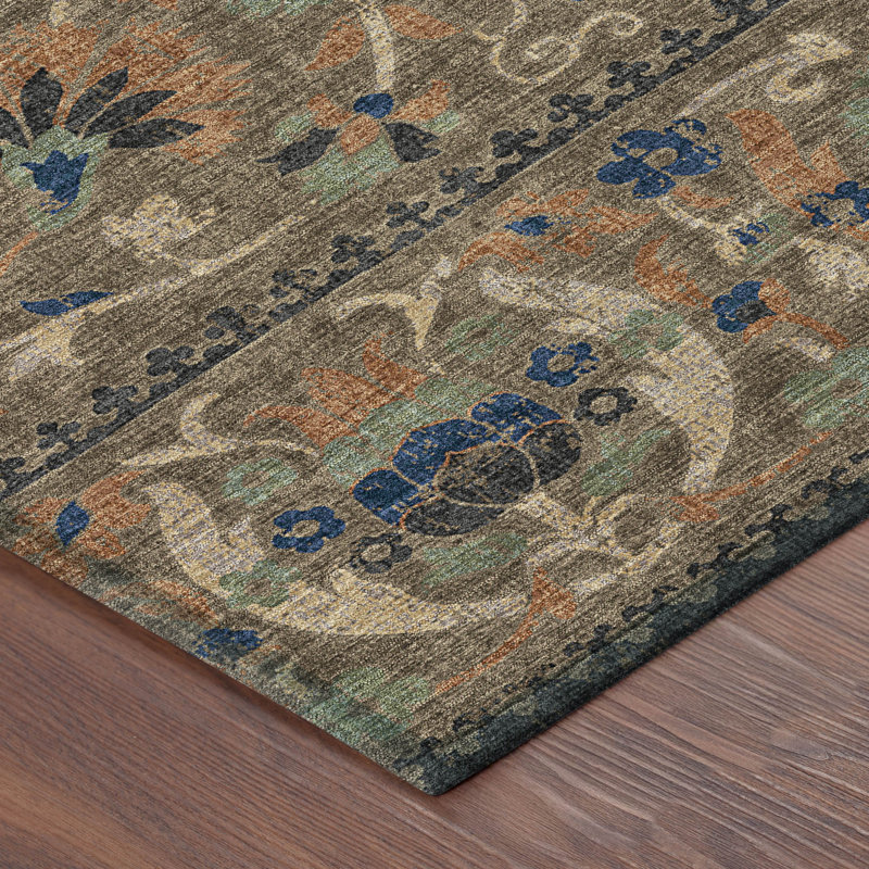 Machine Washable Indoor/Outdoor Chantille ACN2480 Floral Rug, Chocolate, 2'6" x 3'10"
