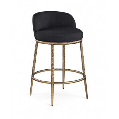 Ferro Black Linen Upholstered Counter Stool
