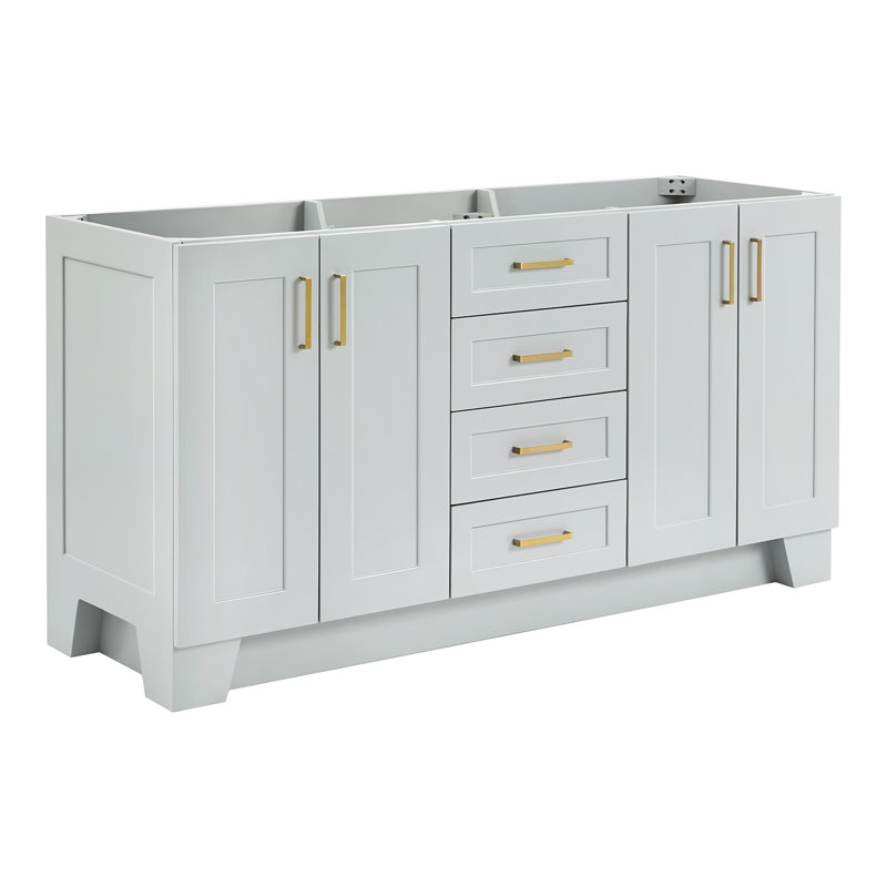 Base de meuble-lavabo double en bois massif de 66 po Sawyer, Gris