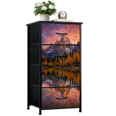 4 Drawer Vertical Storage Dresser Maroon Bells autumn aspen trees lake reflections Aspen Colorado with Wood Top Fabric Pull Drawers
