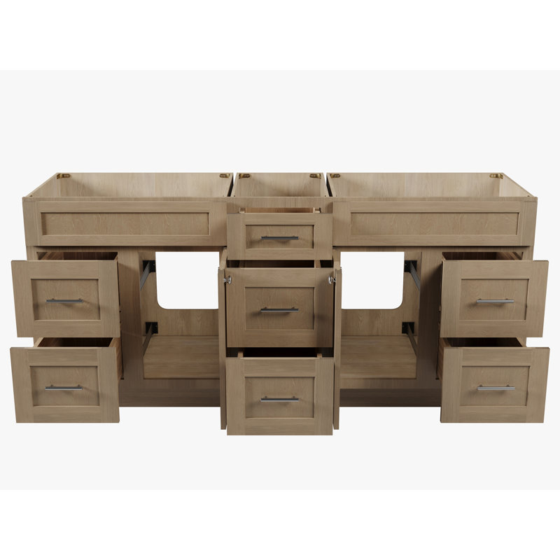 Base de meuble-lavabo double 75 po en blanc seulement, Chêne naturel