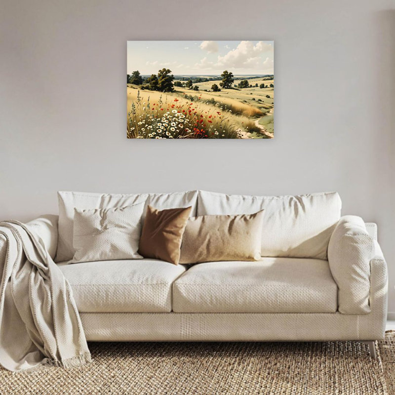 «Farmhouse Retro Pastoral Serene Fields Wildflowers», art mural non encadré, L 24 po x l 36 po