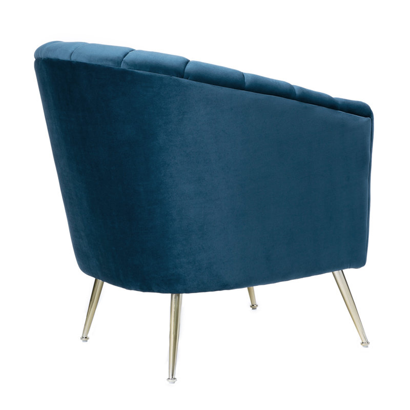 Rosemont Mid-Century Modern Velvet Upholstered Barrel Chair in Blue, Blue Velvet