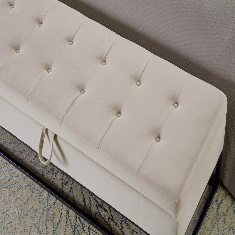 58.6"Upholstered Tufted Bed Bench with Storage, Beige