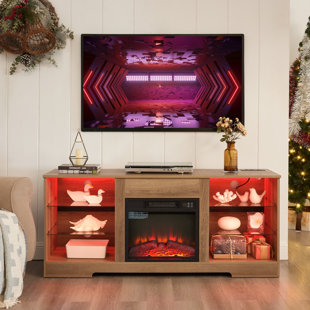 Meuble télé 3D avec lumières DEL en bois et prise de charge USB