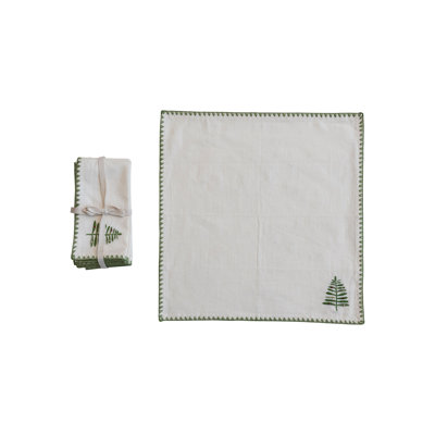 Cotton Napkins With Embroidered Tree And Edge