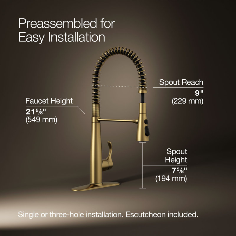 Kohler Simplice Single Handle Semi-Professional Pre-Rinse Kitchen Sink Faucet with Three-Function Pull Down Sprayer