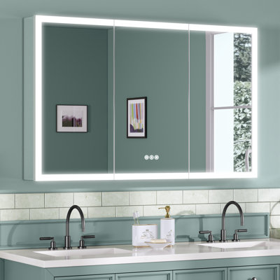 Recessed or Surface LED Mirror Medicine Cabinet, Defogger, Touch Sensor, Dimmer, Outlets and USBs