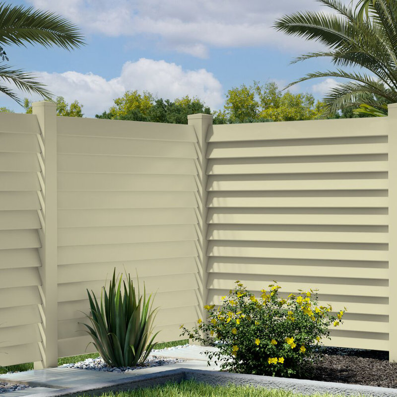 Sand Vinyl Louvered 6-in x 6-in x 102-in Corner Fence Post