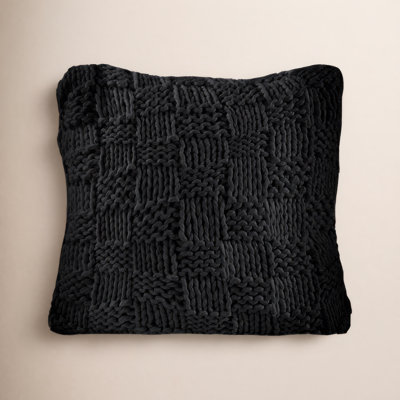 Jessica Hand Knitted Solid Textured Chess Pattern Square 27x27 inch Euro Throw Pillow & Insert