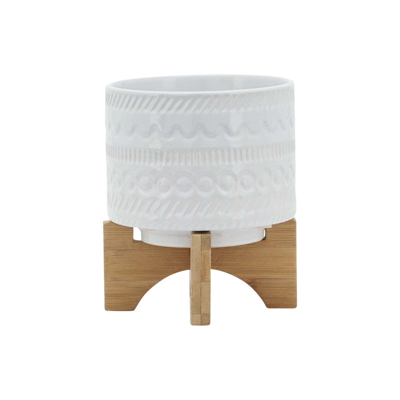 5" TRIBAL PLANTER W/ WOOD STAND