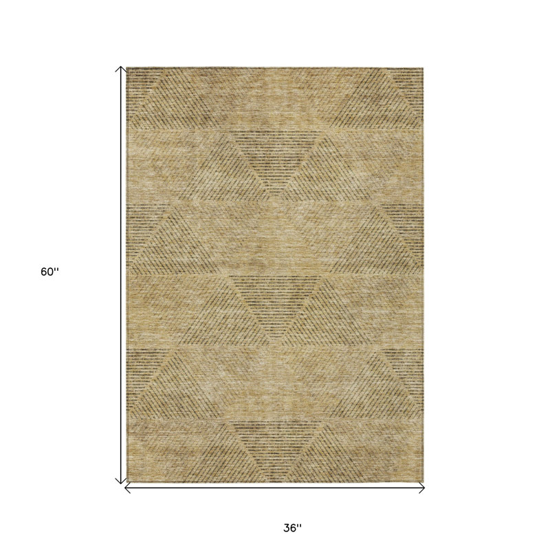 3' X 5' Wheat And Beige Geometric Washable Indoor Outdoor Area Rug