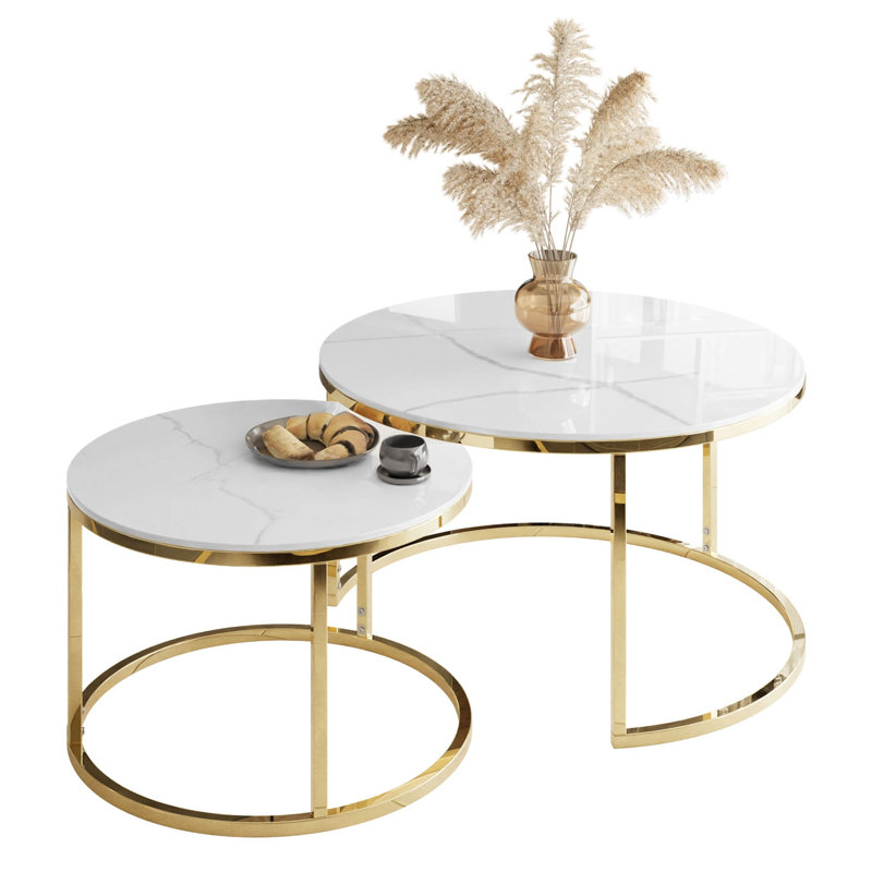 Deavers 2 Piece Frame Coffee Table, White Marble
