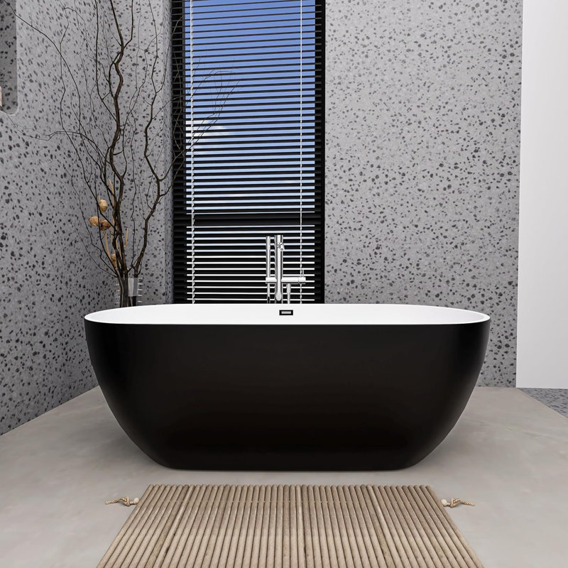 66.92" x 29.52" Freestanding Soaking Plastic / Acrylic Bathtub, Black