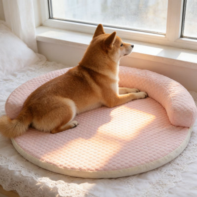 Lit rond pour chien avec traversin - Tapis matelassé pour animaux lavable et respirant pour plus de confort, facile à nettoyer, disponible en plusieurs tailles