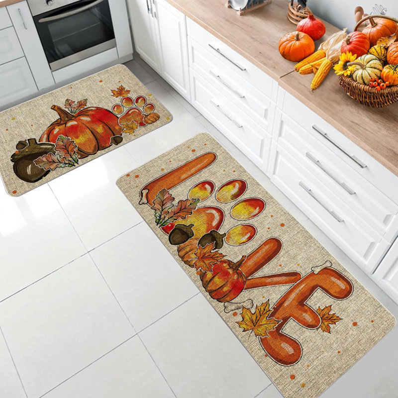 Tapis de porte d'entrée de cuisine à motif de citrouille pour salle de bain, B
