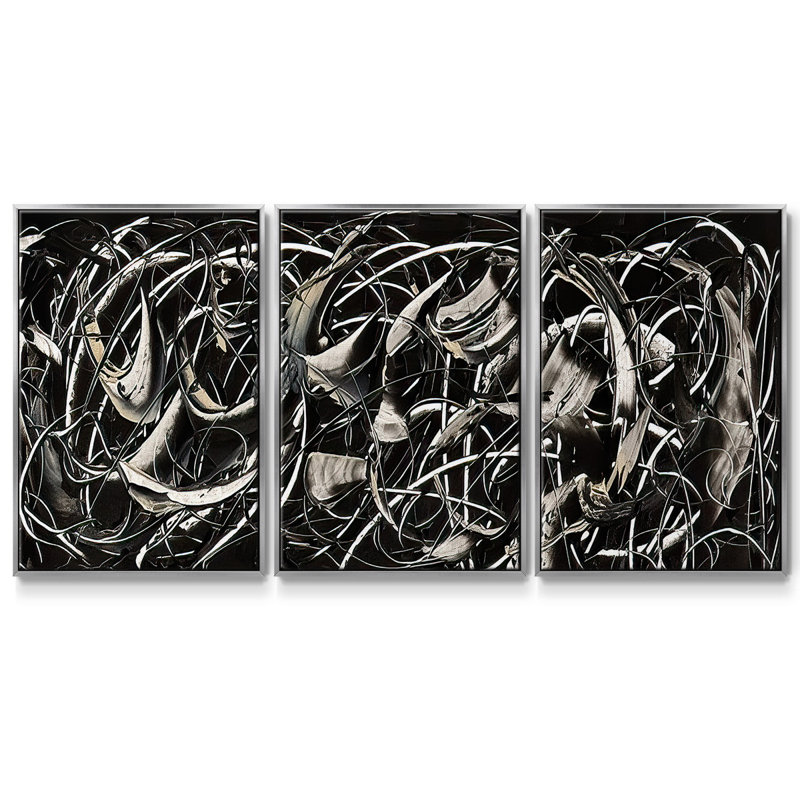 Linear Movement II - Multi Piece Framed Canvas, 36" H x 75" W x 2" D, Silver