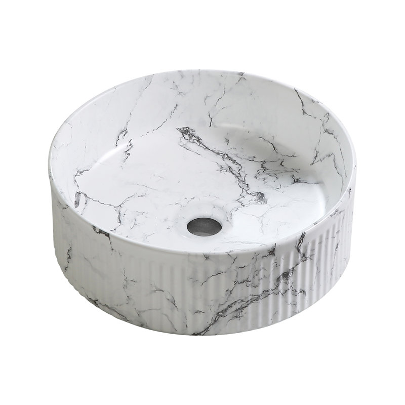 Lavabo de salle de bain vasque ronde en céramique noire avec robinet 14,57 pouces Topcraft