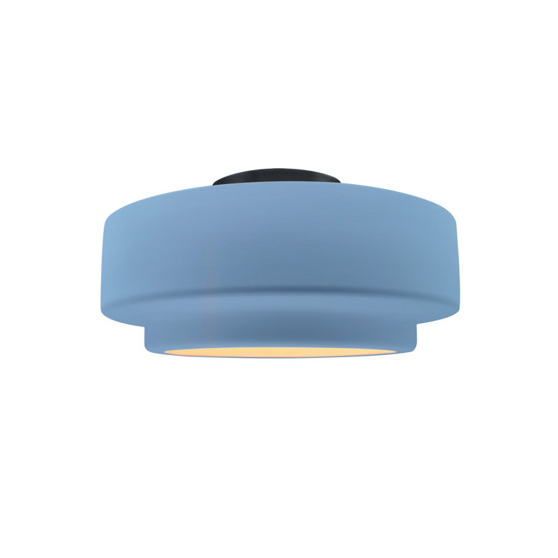 Plafonnier semi-encastré en céramique Dottie, Bleu ciel, Noir mat, H 7 po x l 12 po x P 12 po