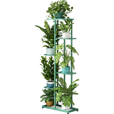 Plant Stand Metal 6 Tier 7 Potted Multiple Flower Pot Holder Shelf Indoor Outdoor Planter Display Shelving Unit For Patio Garden Corner Balcony Living Room (6 Tier 7 Potted, Light Green)