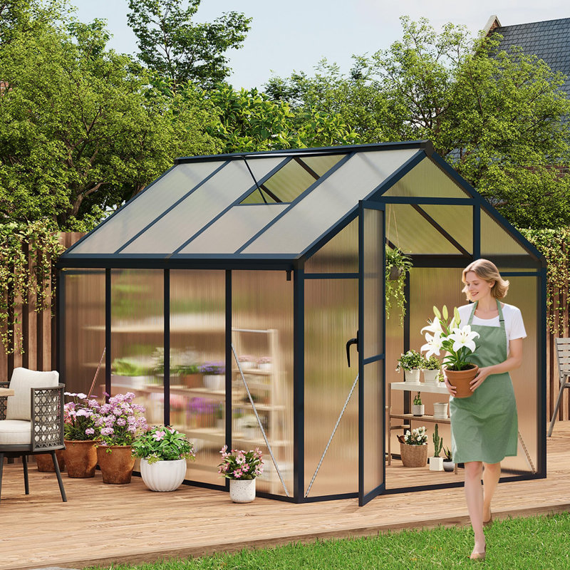 Outdoor Greenhouse Kit with Aluminum Frame, Polycarbonate Panels, Adjustable Roof Vent, Lockable Door, Spacious Gardening Greenhouse