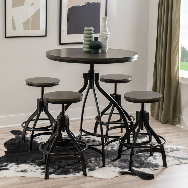 Kerome 5-piece Adjustable Round Bar Stool Set, Gris
