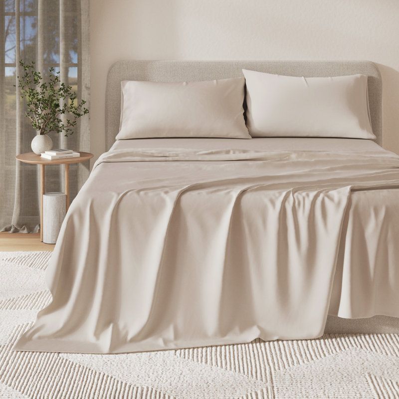 Viscose from Bamboo & Cotton Blend Jersey Knit Sheets, Sand, Full
