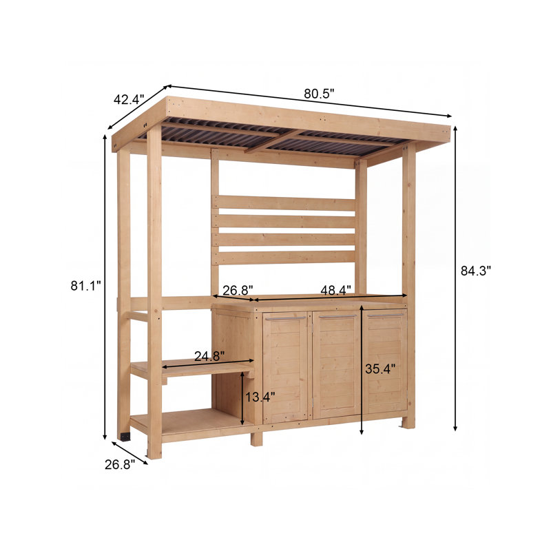 84.3" W Solid Wood Outdoor Kitchen Island