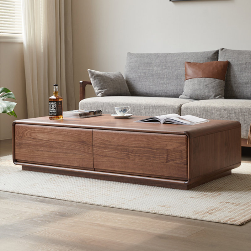 Modern rectangular solid wood coffee table, 13.8" H x 47.2" L x 23.6" W