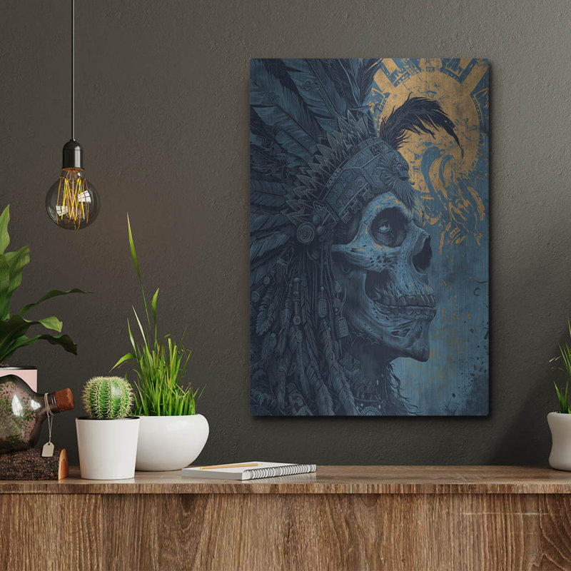 Art mural luxueux «Aztec King» par r3darch0n, H 16 po x l 12 po