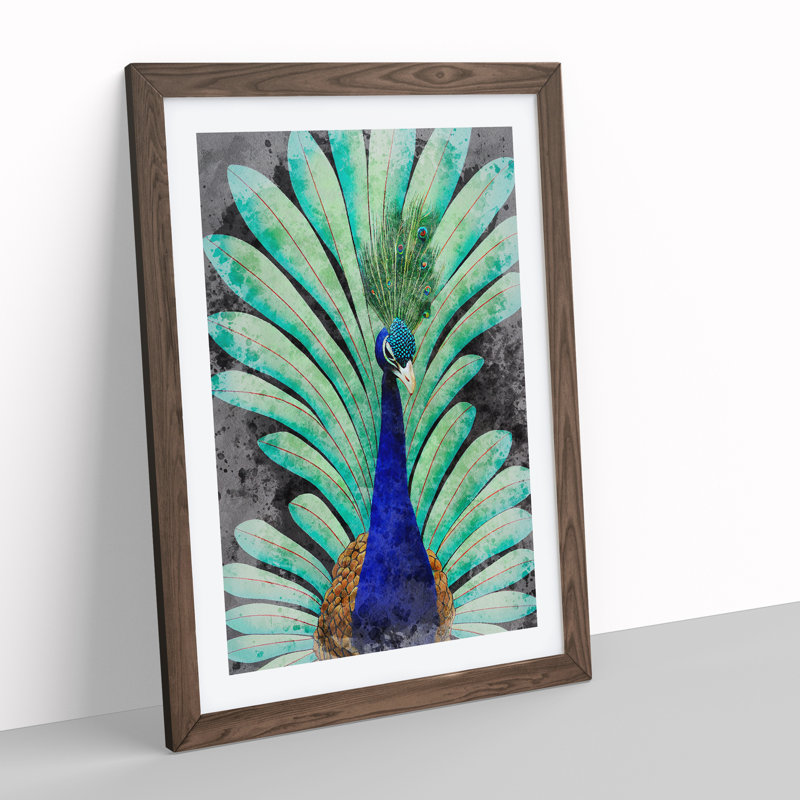 Peacock Watercolour No.2 - Wall Art, 48cm H x 36cm W, Walnut Framed Paper, White