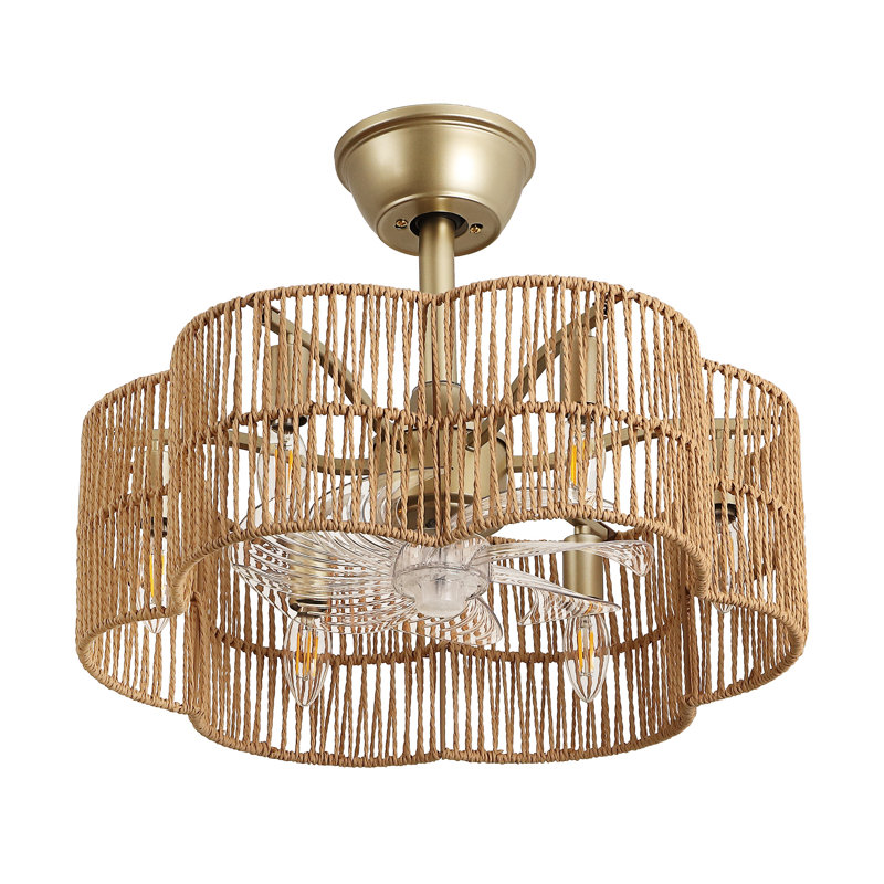 19.7" Woven Scalloped Ceiling Fan with Remote and Light, Brown