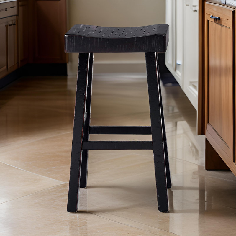 Bianca Barstool Set Of 2, Saddle Seat, Farmhouses Style Solid Wood, Black/Black, Extra Tal (31” Seat Height)