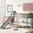 Gray Twin Size Low Loft Bed With Vertical And Movable Slide In - Bedroom Wonder-1764825651-1764825650