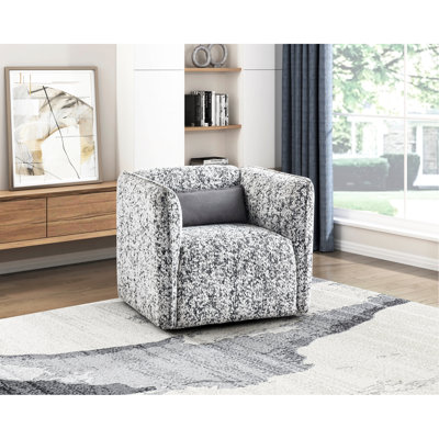 Modern Gray Fabric Swivel Chair - Living Room Seating With High Foam Padding & Pocket Coils, 300Lbs Max Weight, Attached Cushions, 360-Degree Rotation, One Lumbar Pillow Upholstered Coils Foam,