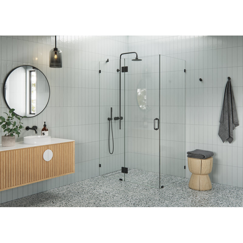 Halo 48 in. x 32 in. x 78 in. 90-degree Fully Frameless Glass Hinged Shower Enclosure, Matte Black