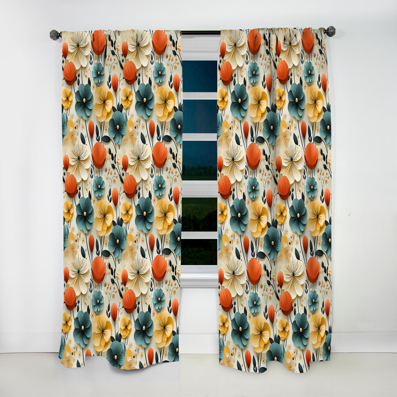 Mod Botanical Delight II - Rideau Mid-Century - Velours obscurcissant - 1 panneau, L 52 po x L 63 po