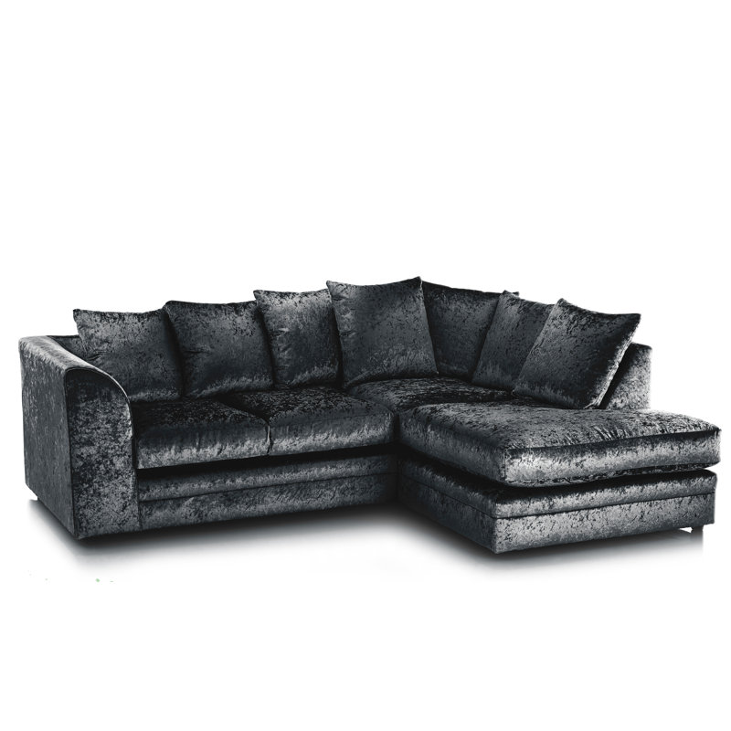 Romelia 3 Seater Velvet Sofa & Chaise, Black, Right Hand Facing