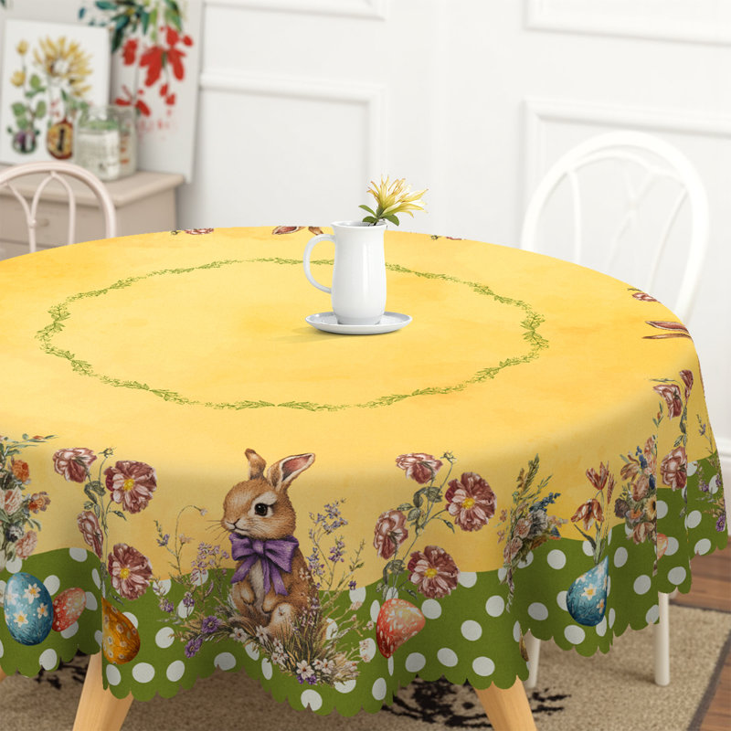 Nappe en polyester de Pâques jaune lavable à la machine, 59.8" Round