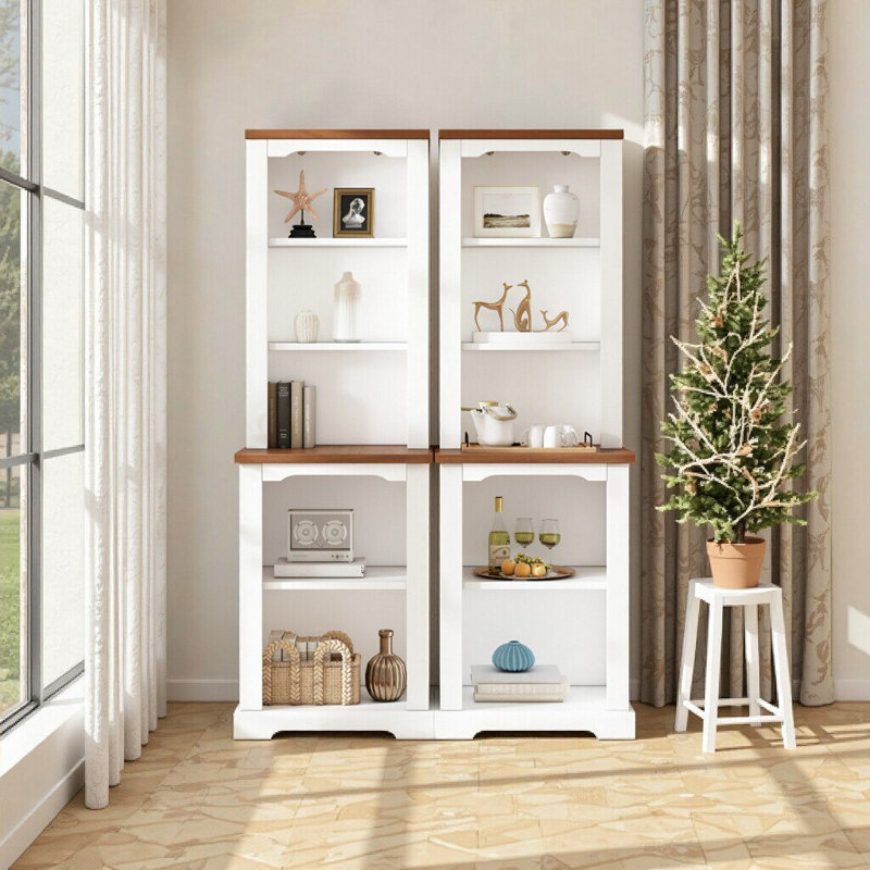 Élégante armoire autoportante deux pièces avec rangement ouvert et conception anti-basculement pour le salon, Blanc