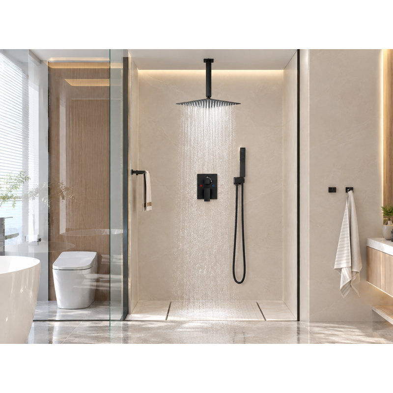Ceiling Shower Faucet Shower System With 10 Inches Rain Shower Head And Handheld Spray, Matte Black