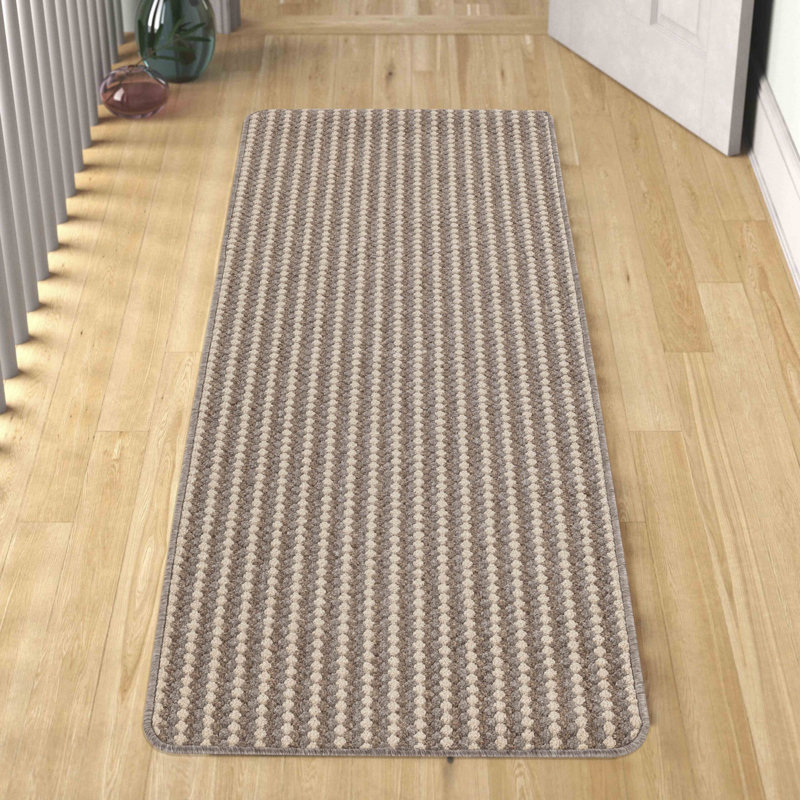 Ridhaan Non-Slip Striped Doormat, Rectangle 120W x 180L cm, Beige