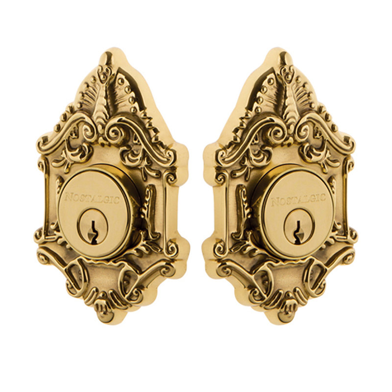 Nostalgic Warehouse Victorian Plate Double Cylinder Deadbolt, 2.75, Unlacquered Brass