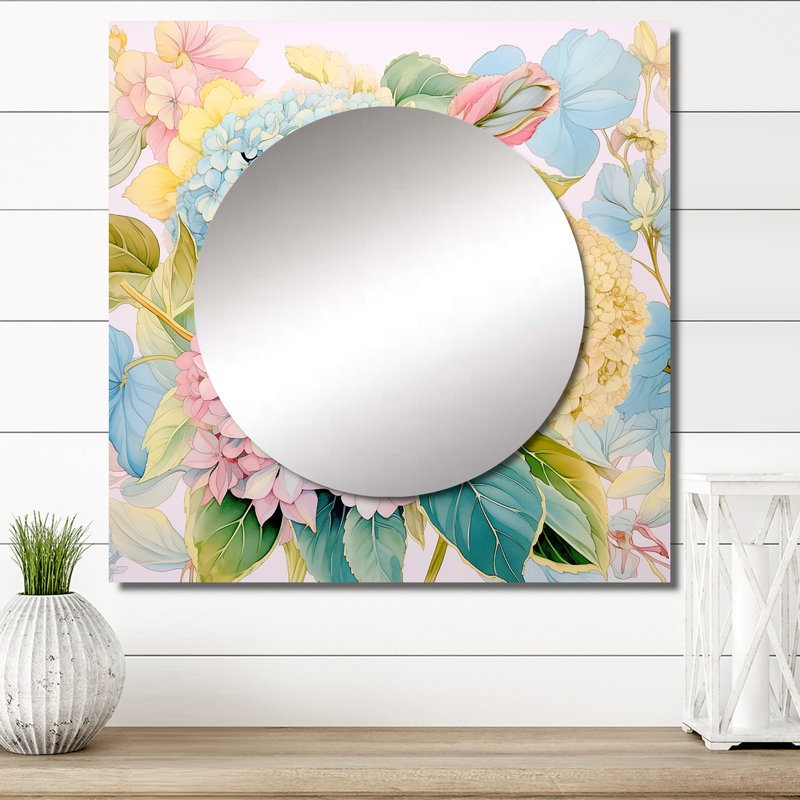 Kristasia - Grand miroir carré d'hortensia pour décoration murale, 36 po x 36 po