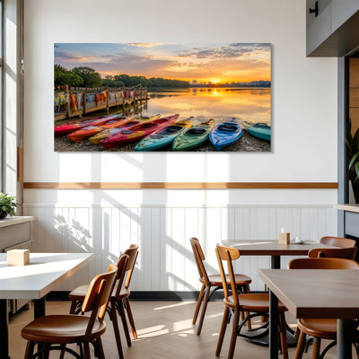 Canvas Wall Art Colorful kayaks Wall Decor for Living Room Bathroom Bedroom Office 24"H x 48"W Art Paintings, Ready to Hang
