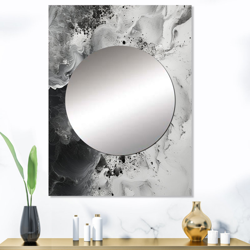 Aakilah abstrait, peinture liquide crème et noire I - miroir mural bord de mer, miroir décoratif noir, impression d'art en métal