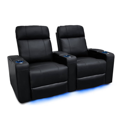 Sièges de cinéma Valencia Piacenza | Fauteuil inclinable électrique haut de gamme en cuir Nappa 9000 de qualité supérieure avec éclairage à DEL (rangée de 2, noir)